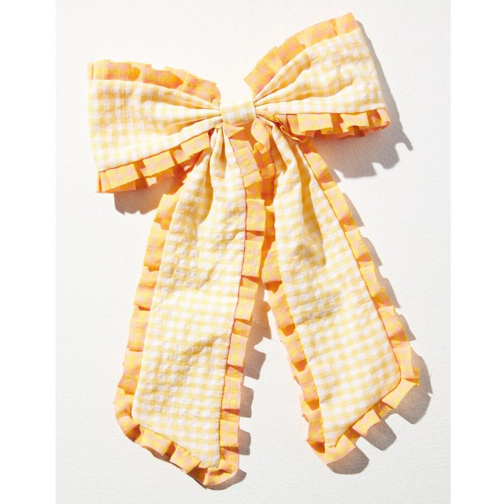 Anthropologie Gingham Ruffle Hair Bow Clip Barrette Yellow